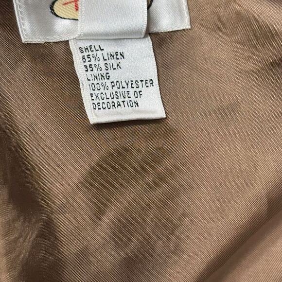 Talbots Sz 16 Linen Silk Blend Light Brown Floral Embroidered Side Slit Skirt - Picture 8 of 13